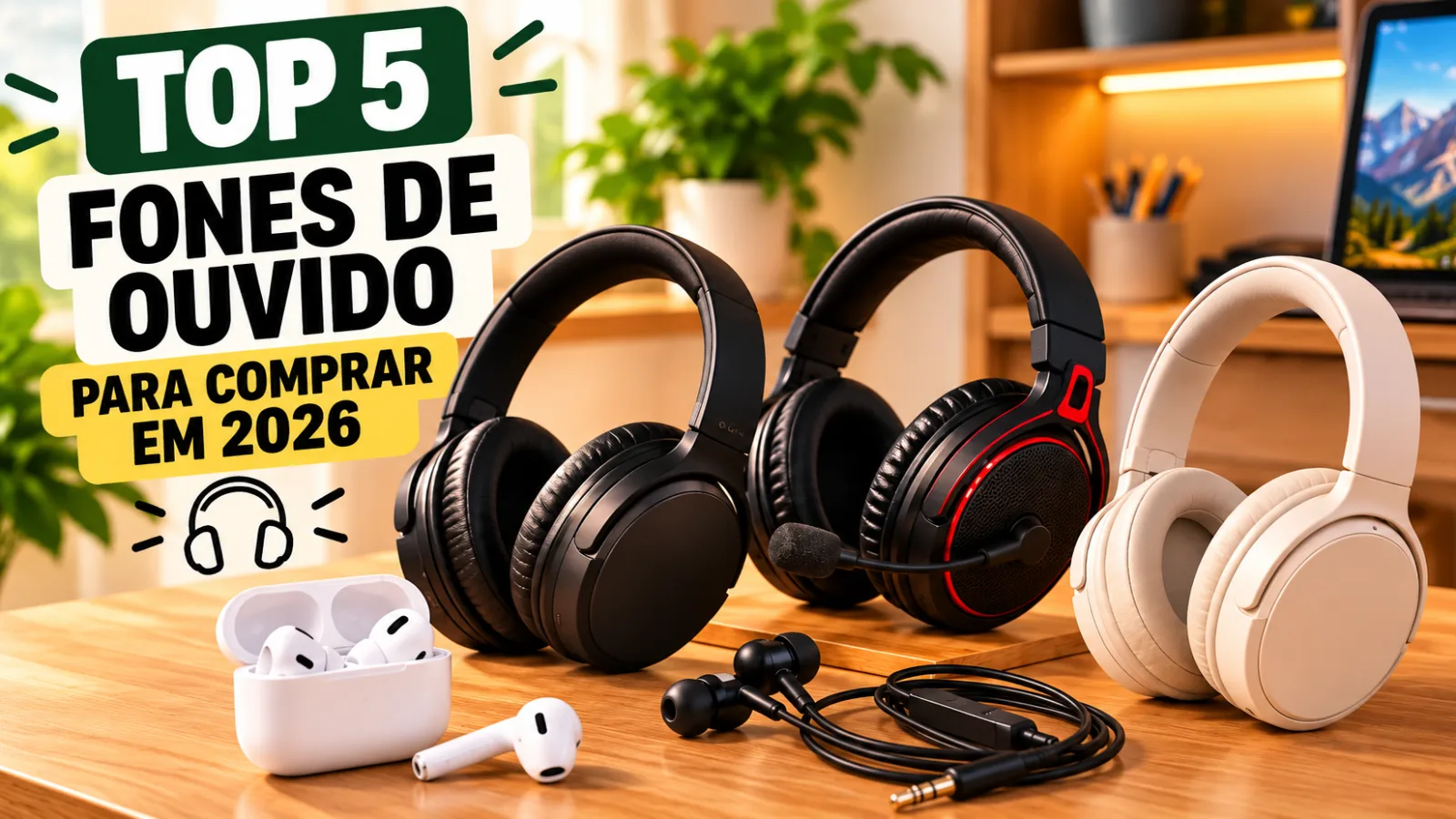Top 5 fones de ouvido para comprar em 2026, com modelos Bluetooth, headset gamer e headphones sem fio.